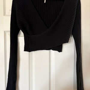 Free People Black Ribbed Wrap Sweater. Size Medium. BNWOT.